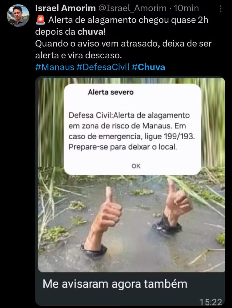No momento, você está visualizando Alerta sonoro da Defesa Civil gera memes durante chuva em Manaus nesta terça; ‘Quase duas horas depois’