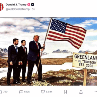 Trump posta montagem de IA em que finca bandeira dos EUA na Groenlândia; VEJA
