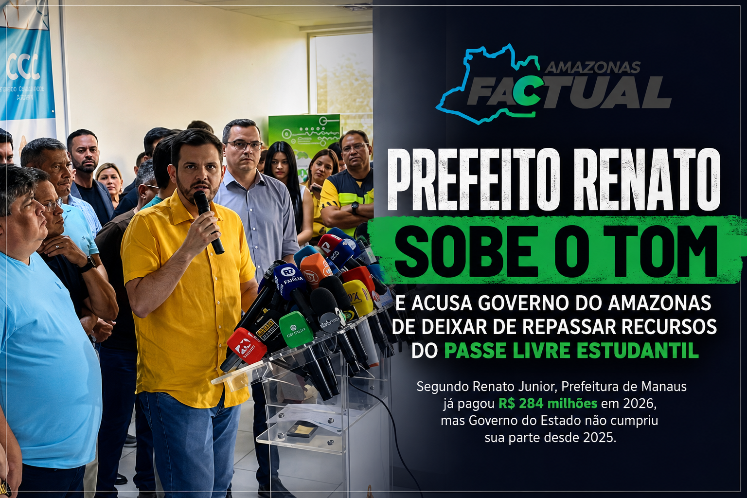 No momento, você está visualizando Renato Junior sobe o tom contra Governo do Amazonas e cobra posição do Estado sobre os repasses de recursos do Passe Livre estudantil